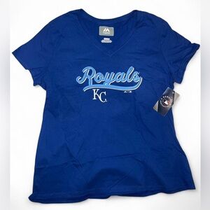 Genuine Merch Majestic Kansas City Royals Blue V-neck T-shirt - Brand New